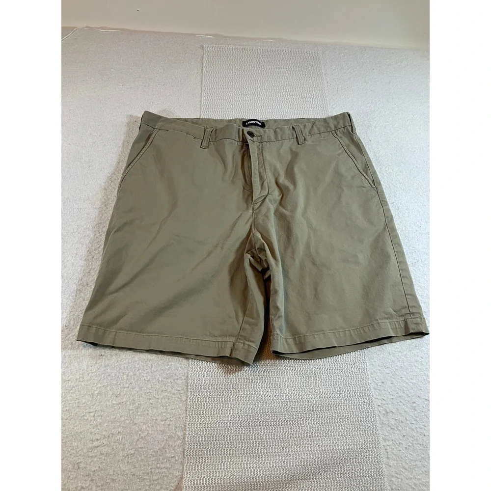Lands' End Mens Chino Shorts Khaki Tan Flat Front Cotton Stretch Size 38
